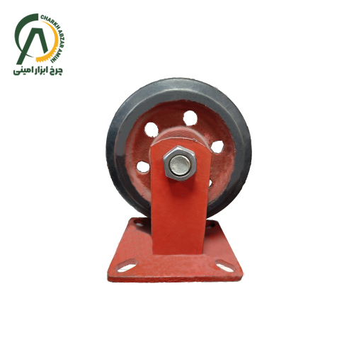 چرخ آهنی لاستیکی قرمز A ثابت قطر ۲۰۰ و 160 میلی متر