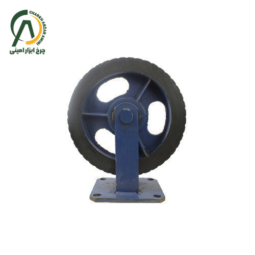 چرخ پاترولی آهنی لاستیکی آجدار ثابت قطر 300 میلی متر