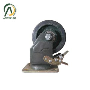 چرخ چدن لاستیک گردان ترمزدار مدل آمریکایی قطر 100 و 130 و 160 و 200 میلی متر