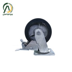 چرخ آهنی لاستیکی PA گردان ترمزدار قطر 100 و 130 و 160 و 200 میلی متر