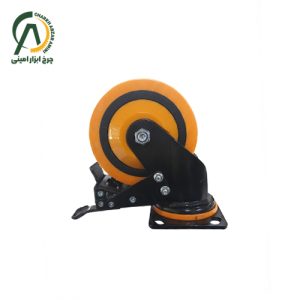 چرخ پلی آمید نارنجی وارداتی گردان ترمزدار قطر 100 ، 125 و 160 میلی متر
